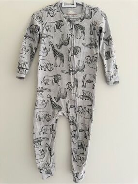 Poppy & Clay Baby Organic Cotton Safari Animal Zip Pajama Romper, Size 24M, Gray